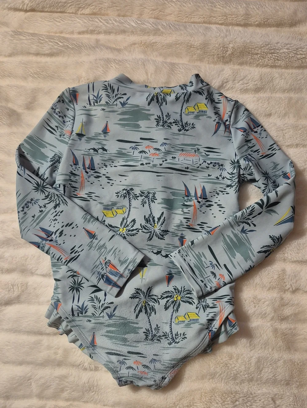 Carter's Light Blue Long-Sleeve Swim Suit with Orange Zip